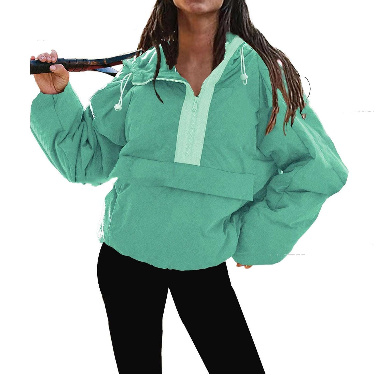 Tooling Style Hooded Sweater Contrast Color