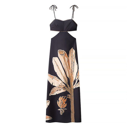 Slim-fit Black Midriff Backless Dress
