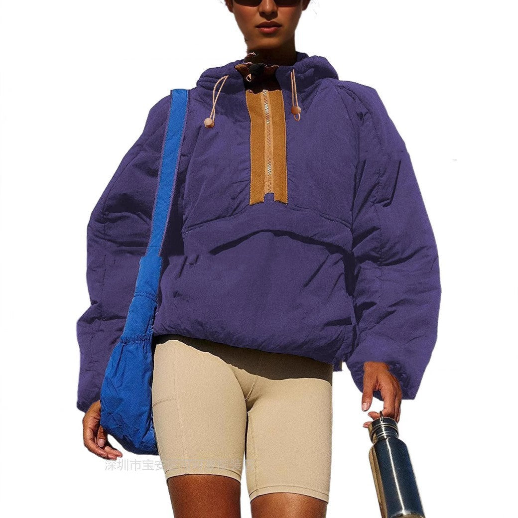 Tooling Style Hooded Sweater Contrast Color