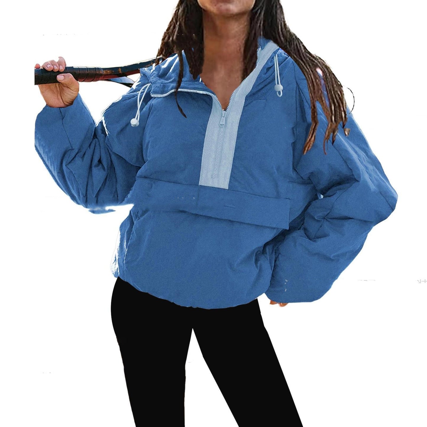 Tooling Style Hooded Sweater Contrast Color