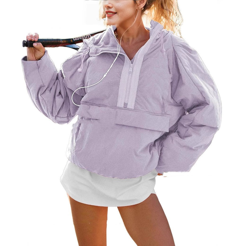 Tooling Style Hooded Sweater Contrast Color