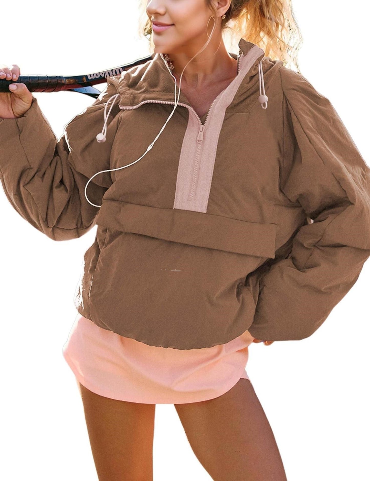 Tooling Style Hooded Sweater Contrast Color